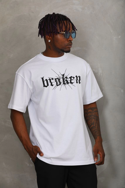 Oversize Baskılı Bisiklet Yaka T-Shirt - Beyaz -
