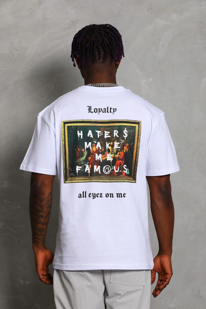 Oversize Baskılı Bisiklet Yaka T-Shirt - Beyaz -
