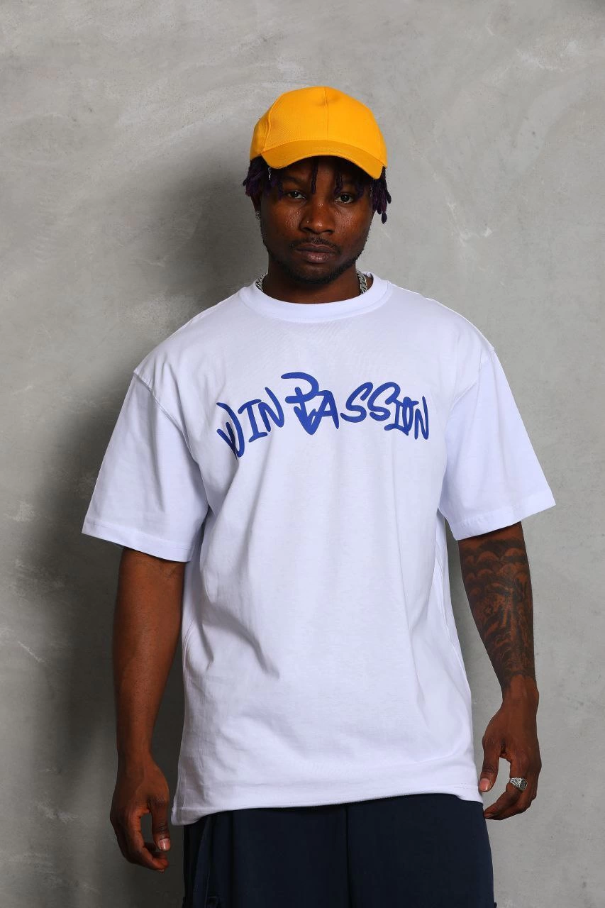 Oversize Baskılı Bisiklet Yaka T-Shirt - Beyaz -