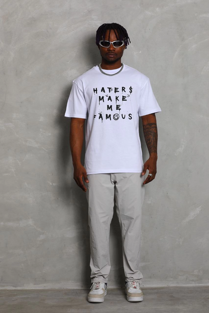 Oversize Baskılı Bisiklet Yaka T-Shirt - Beyaz -