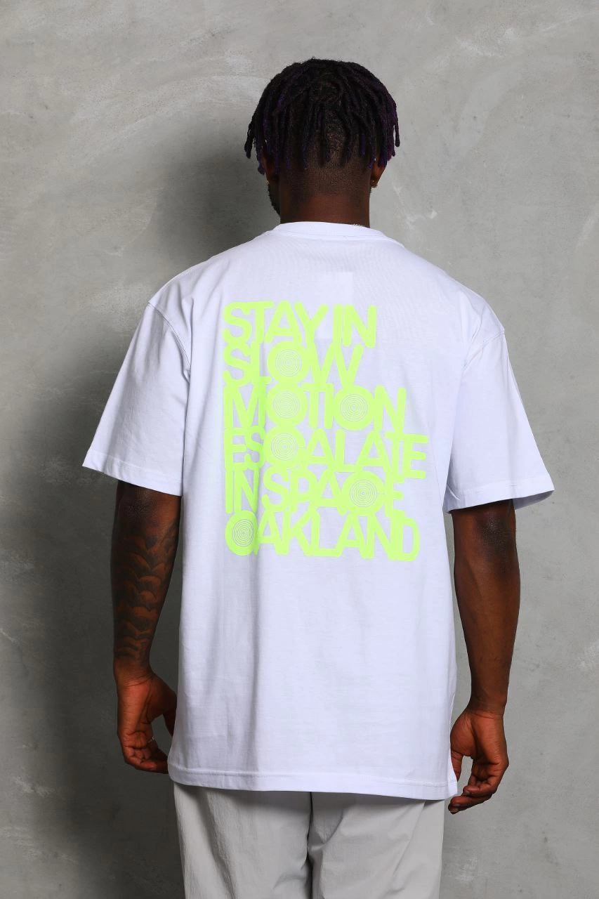 Oversize Baskılı Bisiklet Yaka T-Shirt - Beyaz -