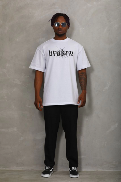 Oversize Baskılı Bisiklet Yaka T-Shirt - Beyaz -