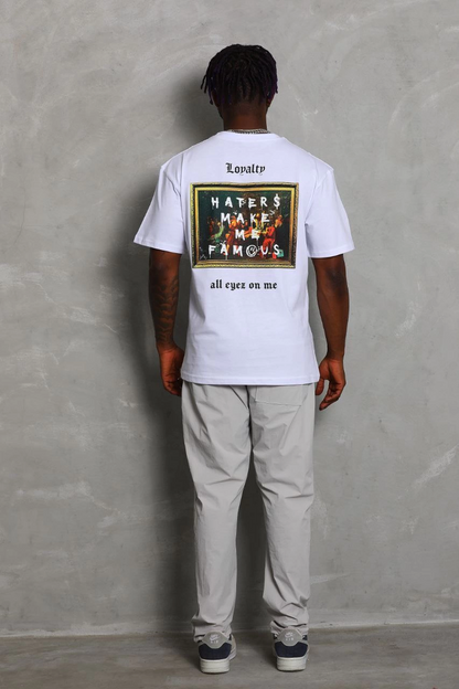 Oversize Baskılı Bisiklet Yaka T-Shirt - Beyaz -