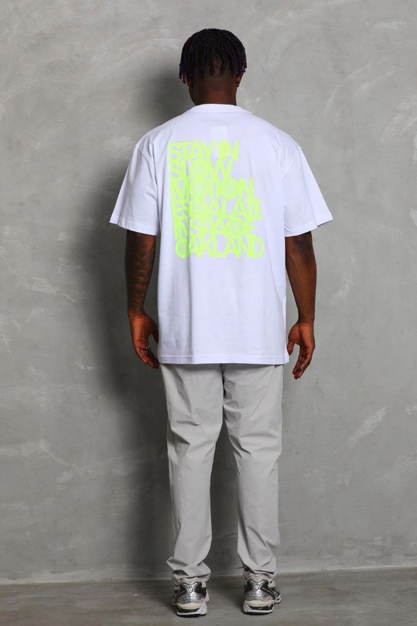 Oversize Baskılı Bisiklet Yaka T-Shirt - Beyaz -