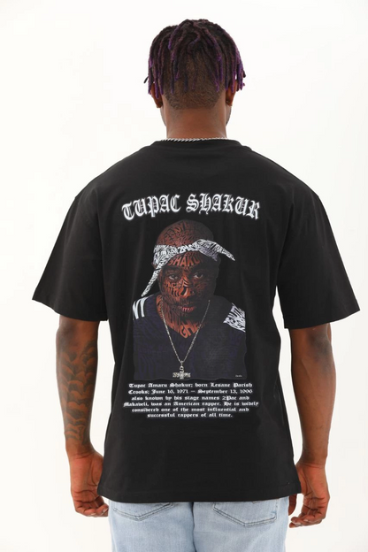 Oversize Baskılı Bisiklet Yaka T-Shirt - Siyah -