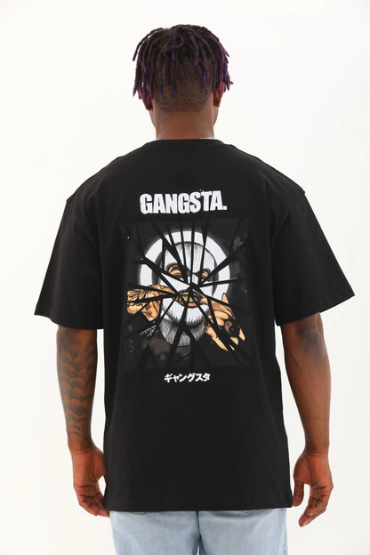 Oversize Baskılı Bisiklet Yaka T-Shirt - Siyah -