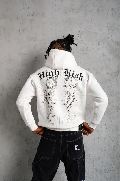 Baskılı Kapşonlu Sweat - Beyaz -