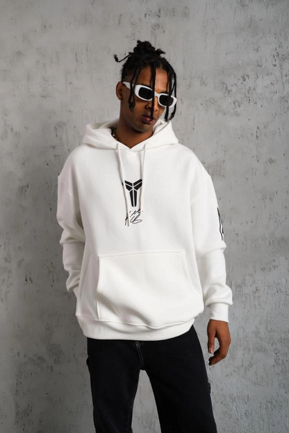 Baskılı Kapüşonlu Sweat - Beyaz -