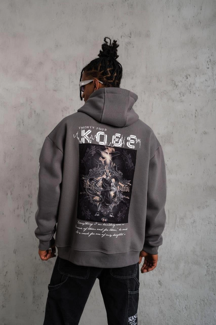 Baskılı Kapüşonlu Sweat - Gri