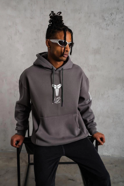 Baskılı Kapüşonlu Sweat - Gri