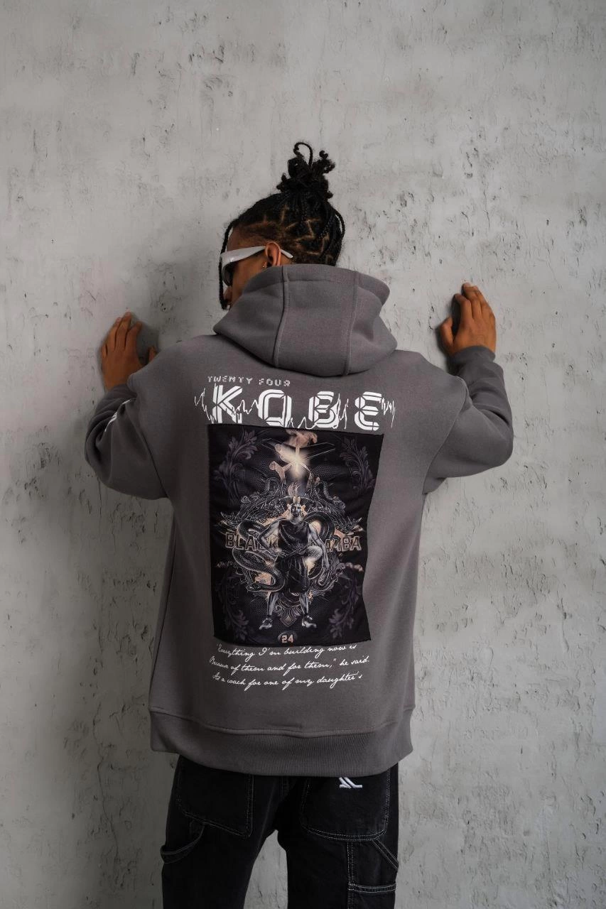 Baskılı Kapüşonlu Sweat - Gri