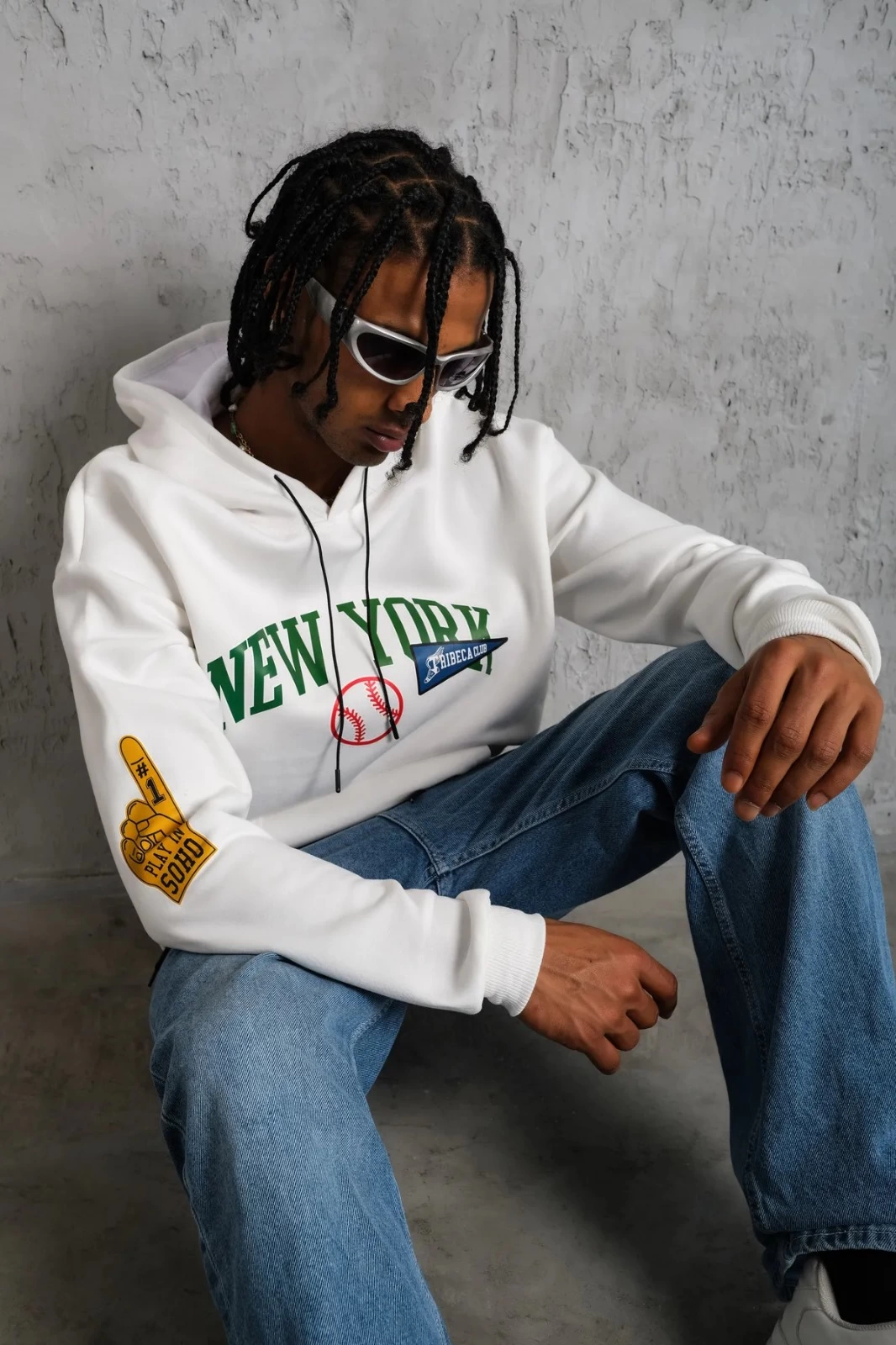 Baskılı Kapüşonlu Sweatshirt - Beyaz -