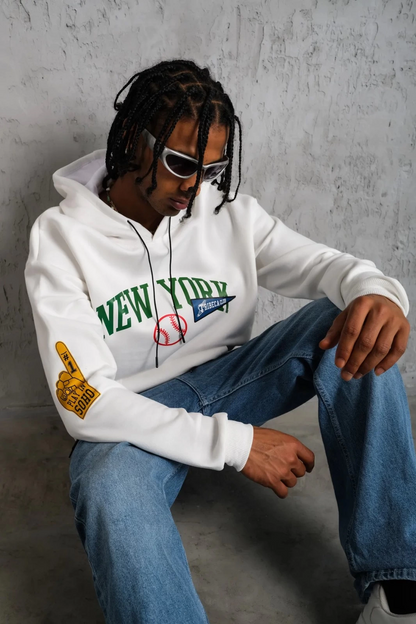 Baskılı Kapüşonlu Sweatshirt - Beyaz -