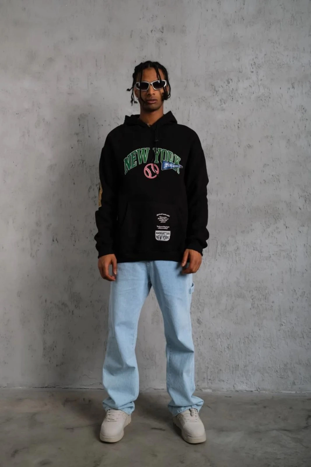 Baskılı Kapüşonlu Sweatshirt - Siyah -