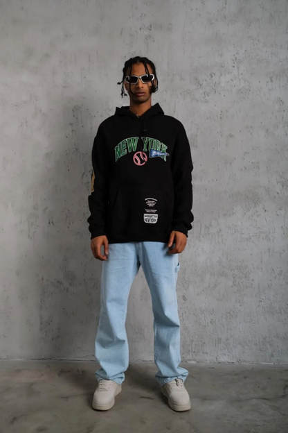 Baskılı Kapüşonlu Sweatshirt - Siyah -