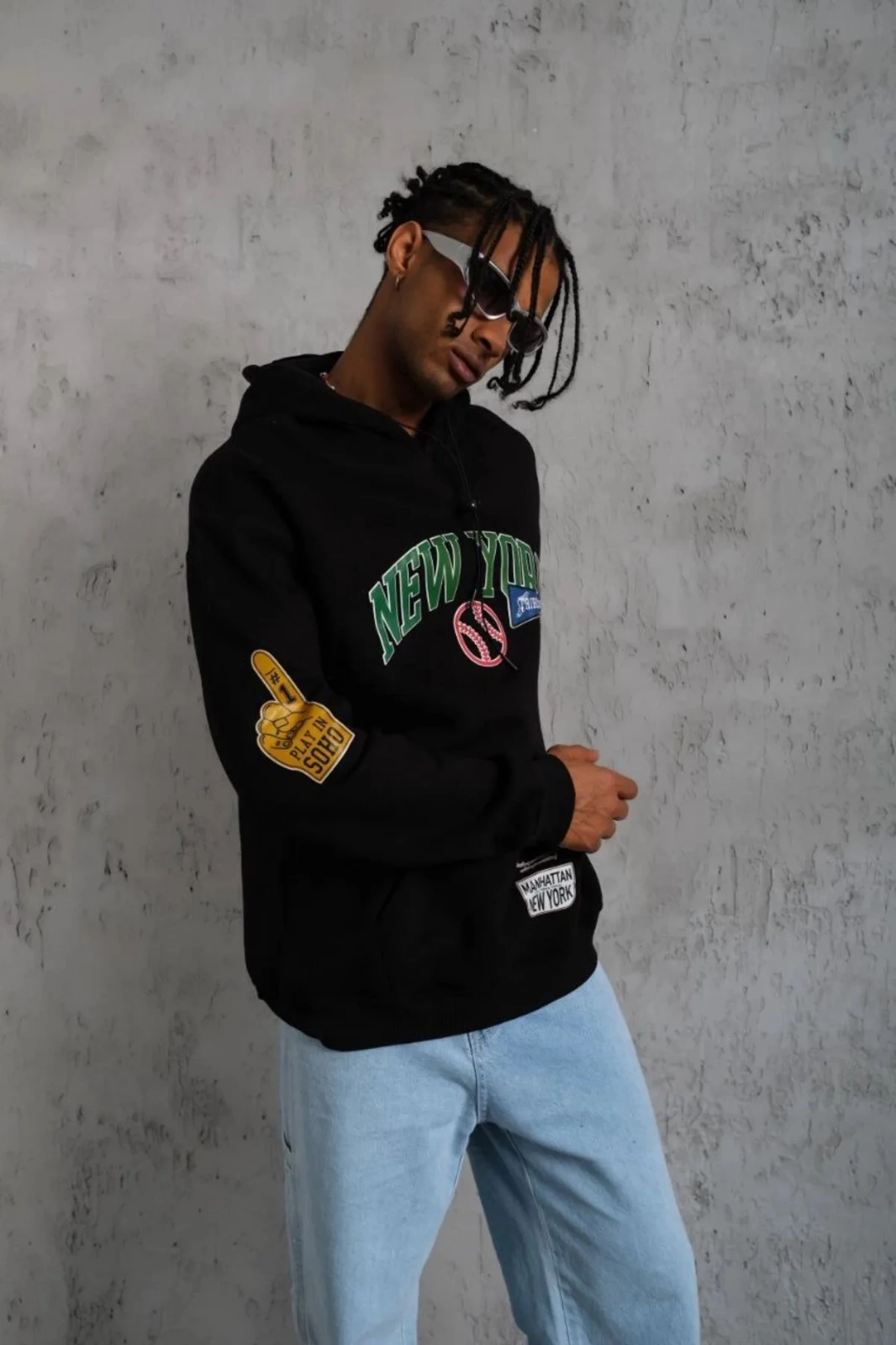Baskılı Kapüşonlu Sweatshirt - Siyah -