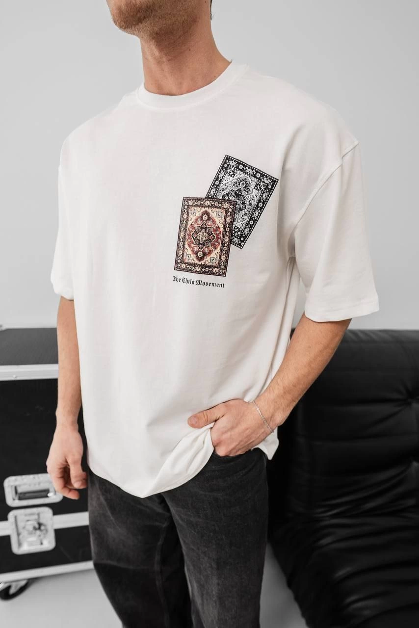 Baskılı Oversize T-shirt - Beyaz -