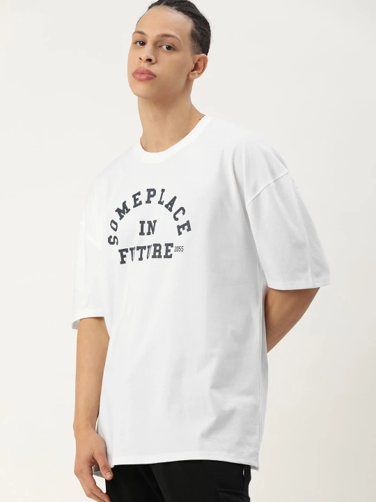 Baskılı Oversize T-shirt - Beyaz -