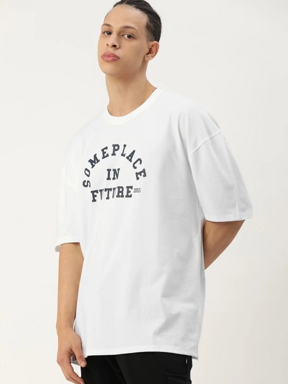 Baskılı Oversize T-shirt - Beyaz -