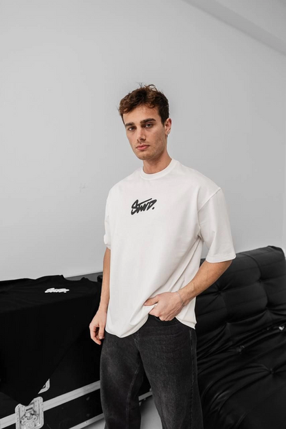 Baskılı Oversize T-shirt - Beyaz -
