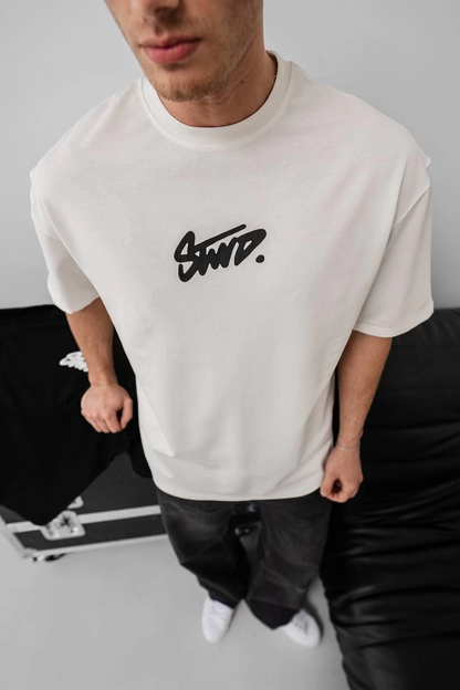 Baskılı Oversize T-shirt - Beyaz -