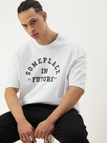 Baskılı Oversize T-shirt - Beyaz -