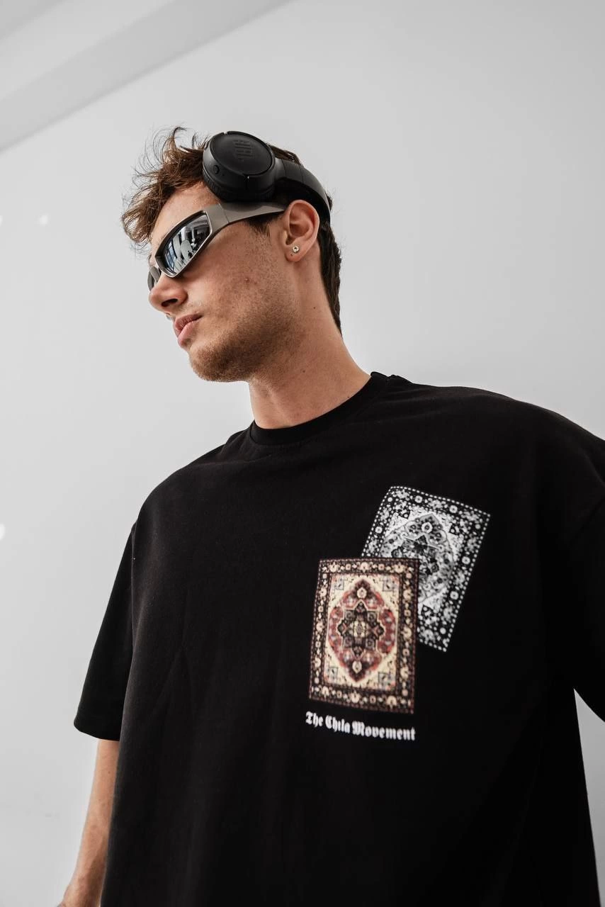 Baskılı Oversize T-shirt - Siyah -