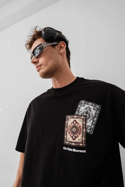 Baskılı Oversize T-shirt - Siyah -