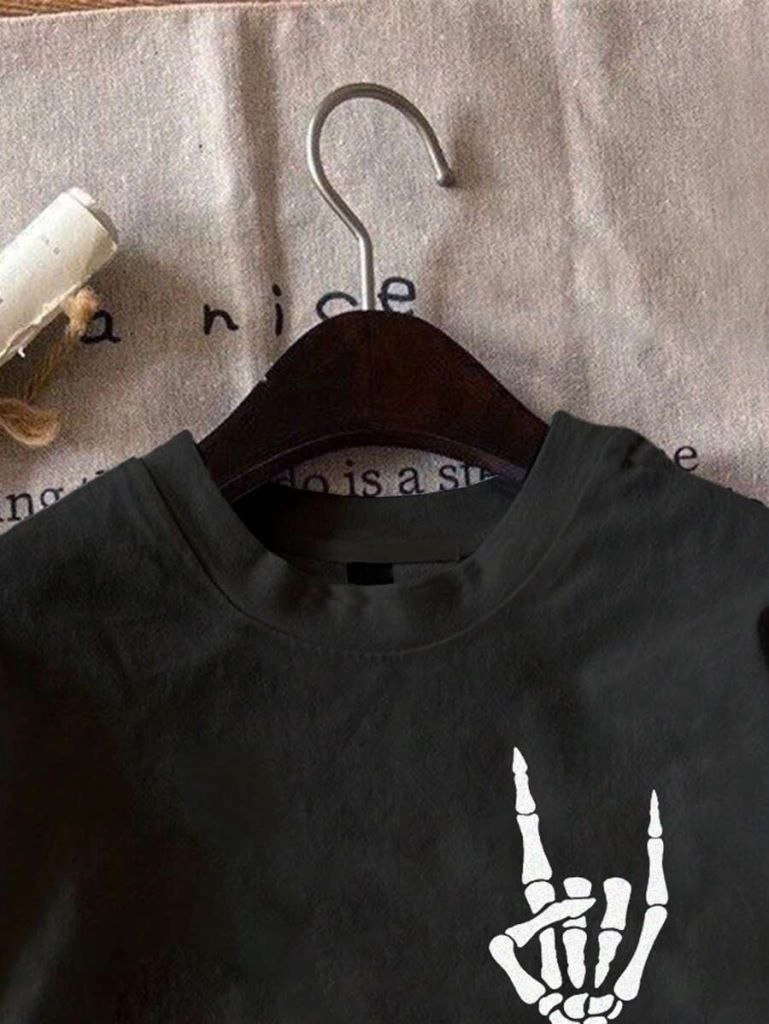 Baskılı Oversize T-shirt - Siyah -