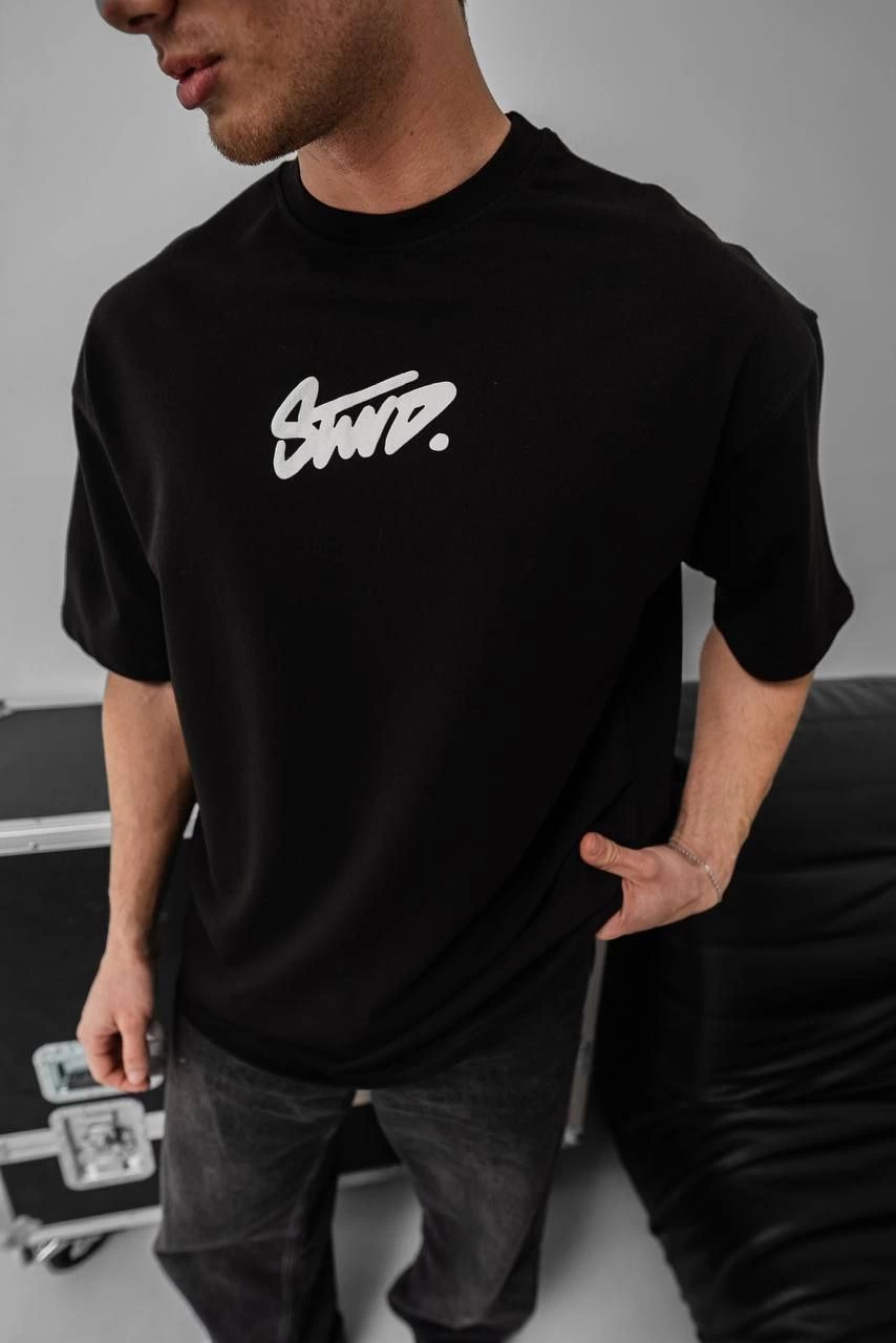 Baskılı Oversize T-shirt - Siyah -