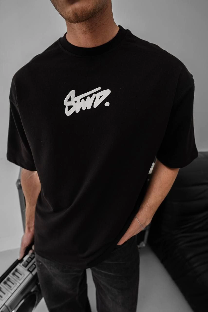 Baskılı Oversize T-shirt - Siyah -