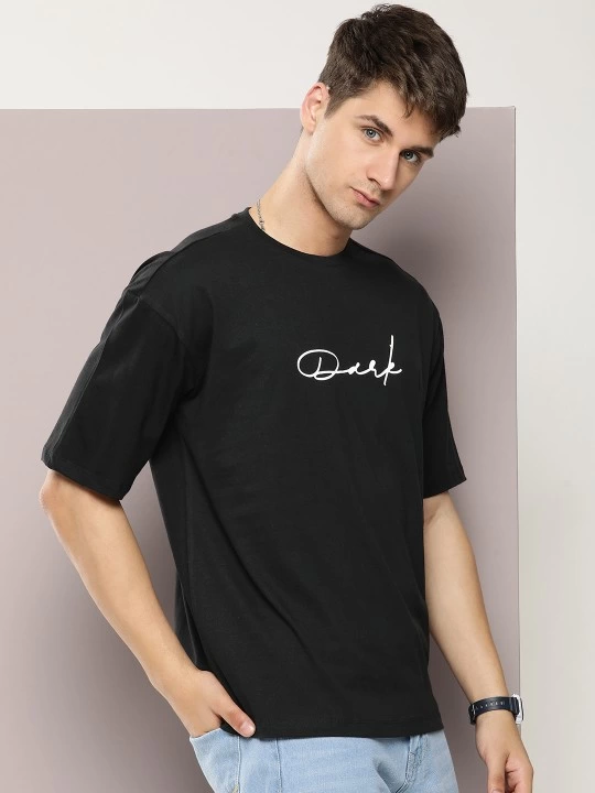 Baskılı Oversize T-shirt - Siyah -