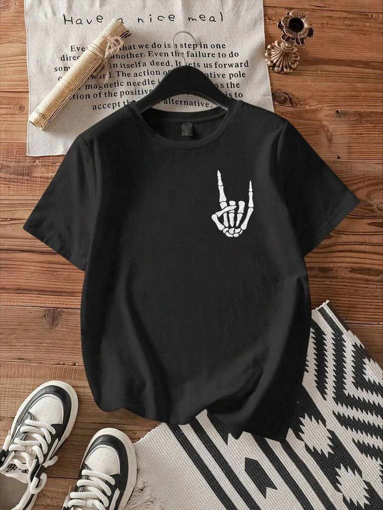 Baskılı Oversize T-shirt - Siyah -