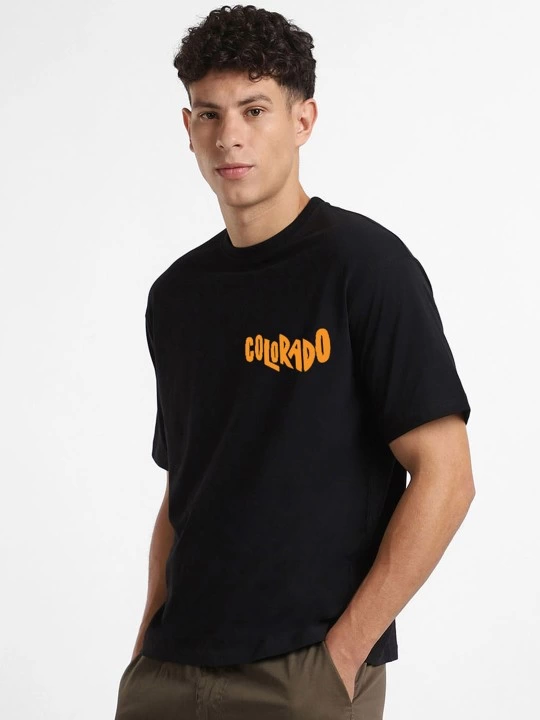 Baskılı Oversize T-shirt - Siyah -
