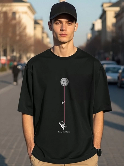 Baskılı Oversize T-shirt - Siyah -