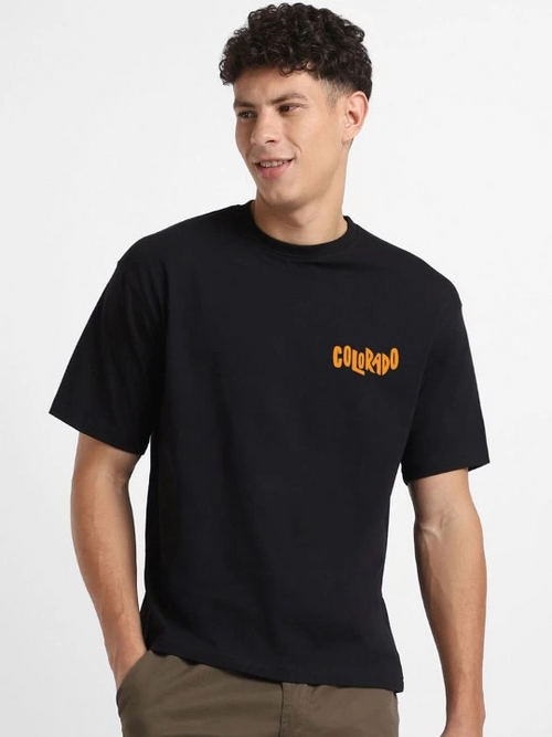 Baskılı Oversize T-shirt - Siyah -