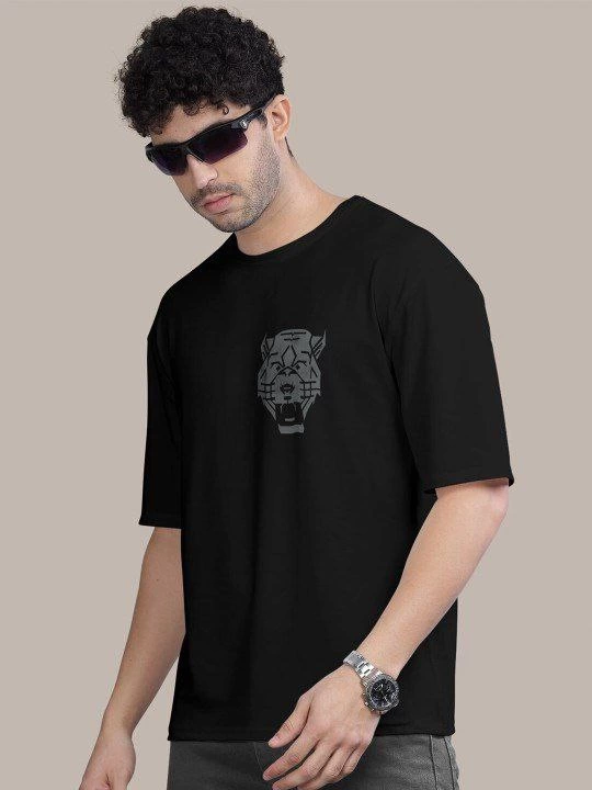 Baskılı Oversize T-shirt - Siyah -