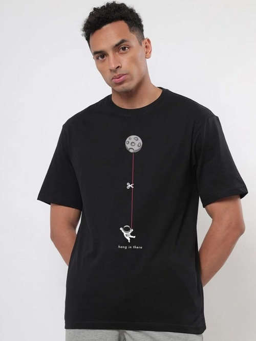 Baskılı Oversize T-shirt - Siyah -