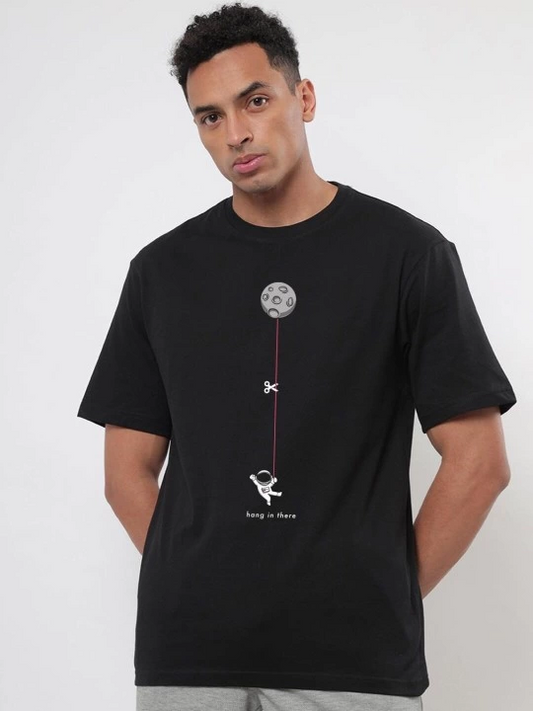 Baskılı Oversize T-shirt - Siyah -