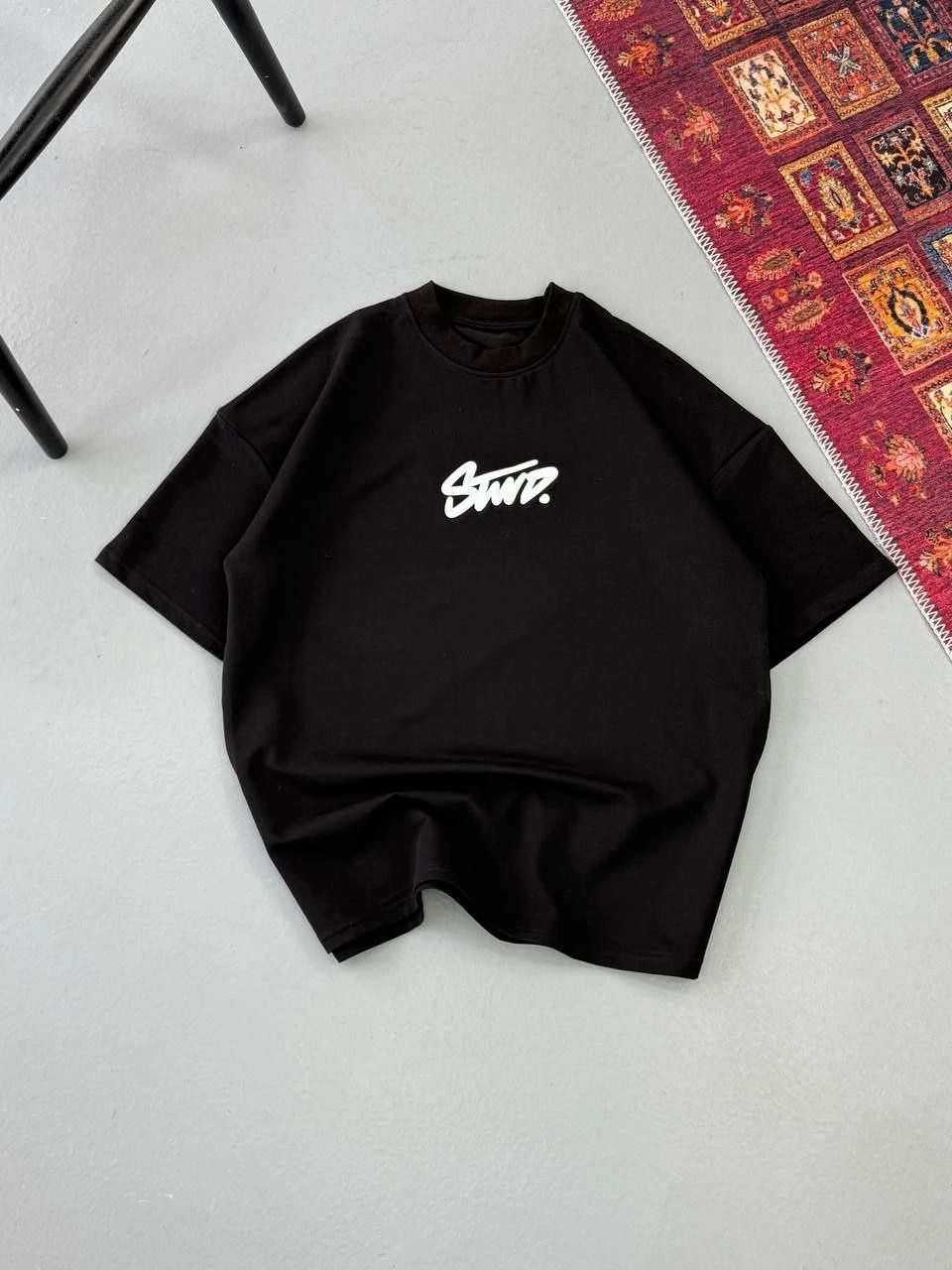 Baskılı Oversize T-shirt - Siyah -