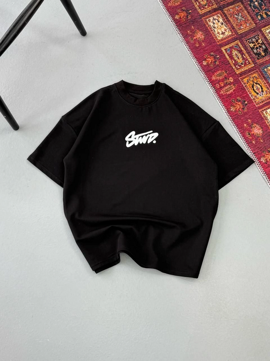 Baskılı Oversize T-shirt - Siyah -