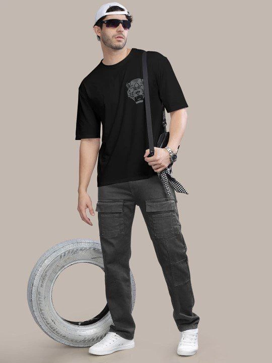 Baskılı Oversize T-shirt - Siyah -