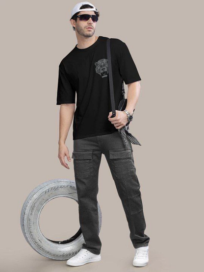 Baskılı Oversize T-shirt - Siyah -