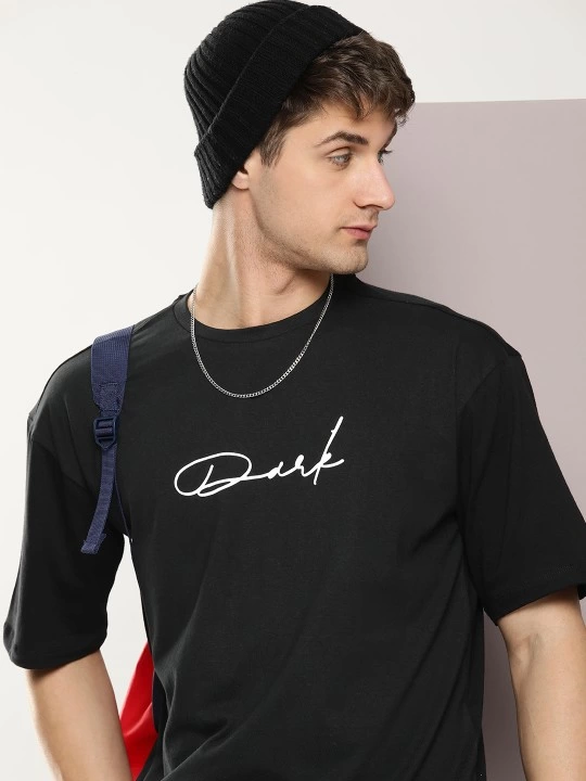 Baskılı Oversize T-shirt - Siyah -