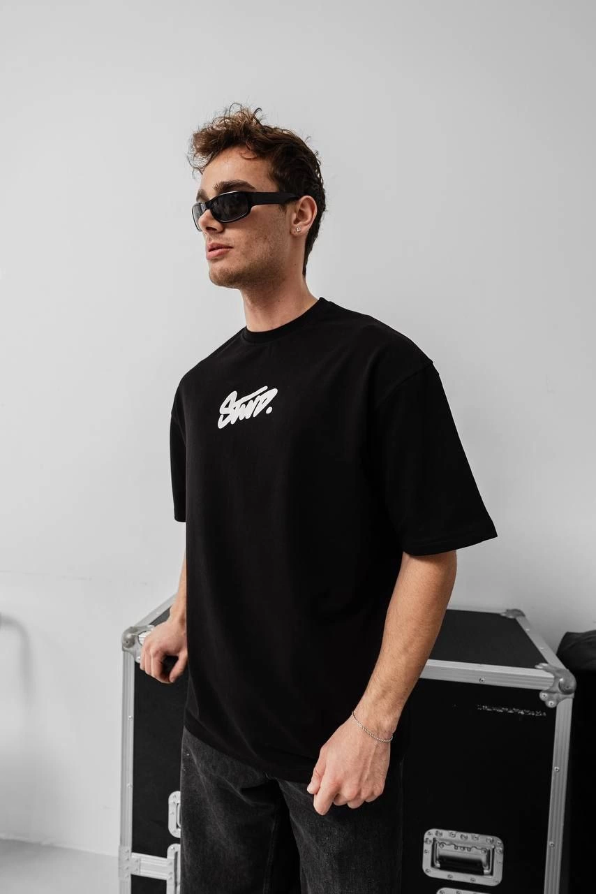 Baskılı Oversize T-shirt - Siyah -