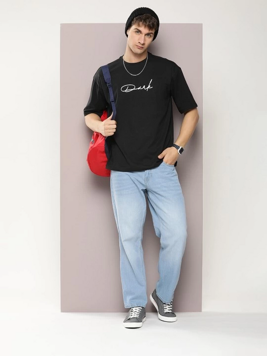 Baskılı Oversize T-shirt - Siyah -