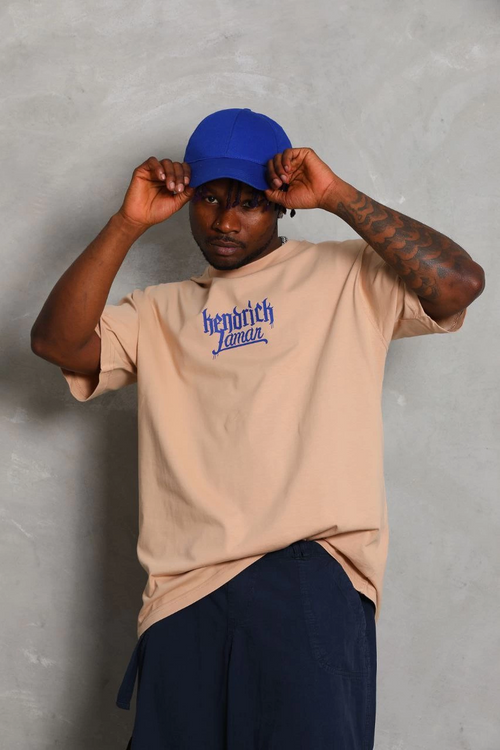 Oversize Baskılı Bisiklet Yaka T-Shirt - Bej -
