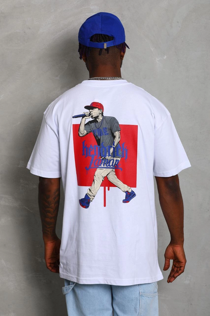Oversize Baskılı Bisiklet Yaka T-Shirt - Beyaz -