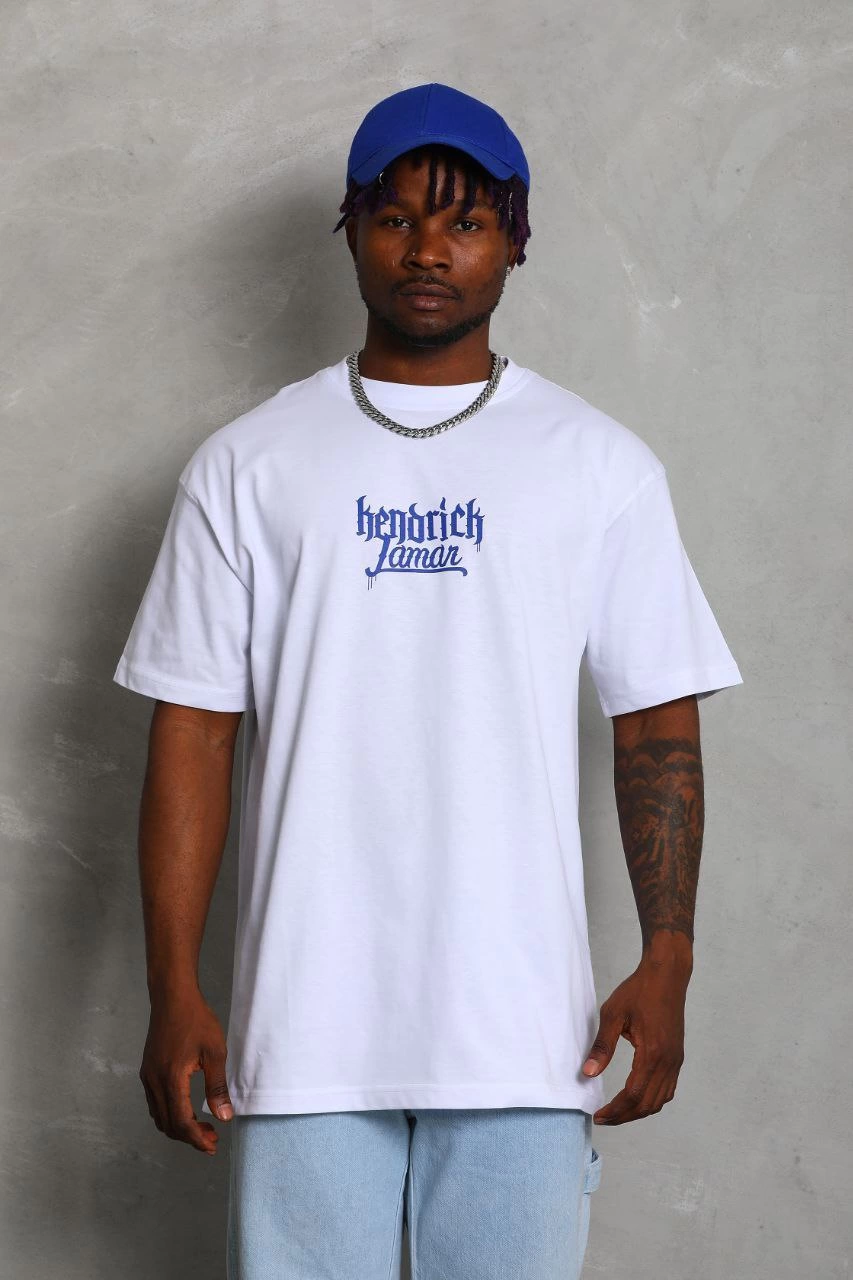 Oversize Baskılı Bisiklet Yaka T-Shirt - Beyaz -