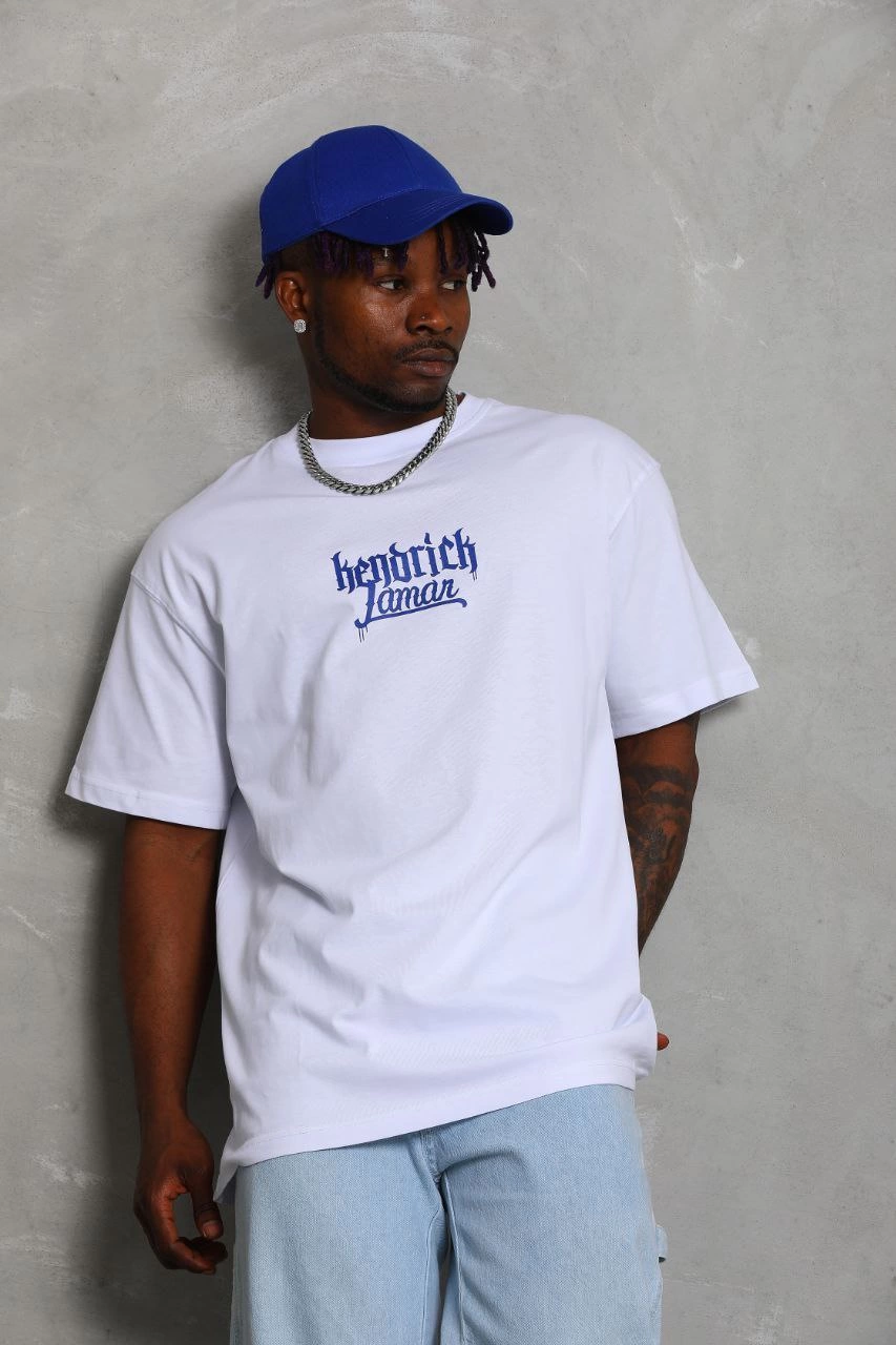 Oversize Baskılı Bisiklet Yaka T-Shirt - Beyaz -